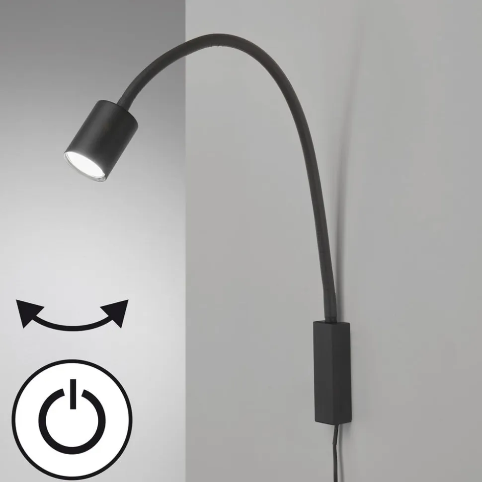 LED-væglampe Justi, sandsort, højde 52 cm, metal