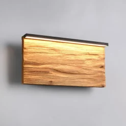 LED-væglampe Kalea, bredde 30 cm, træfarvet, træ