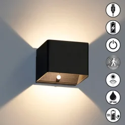 LED-væglampe Magnetics, sort, USB, bevægelsessensor