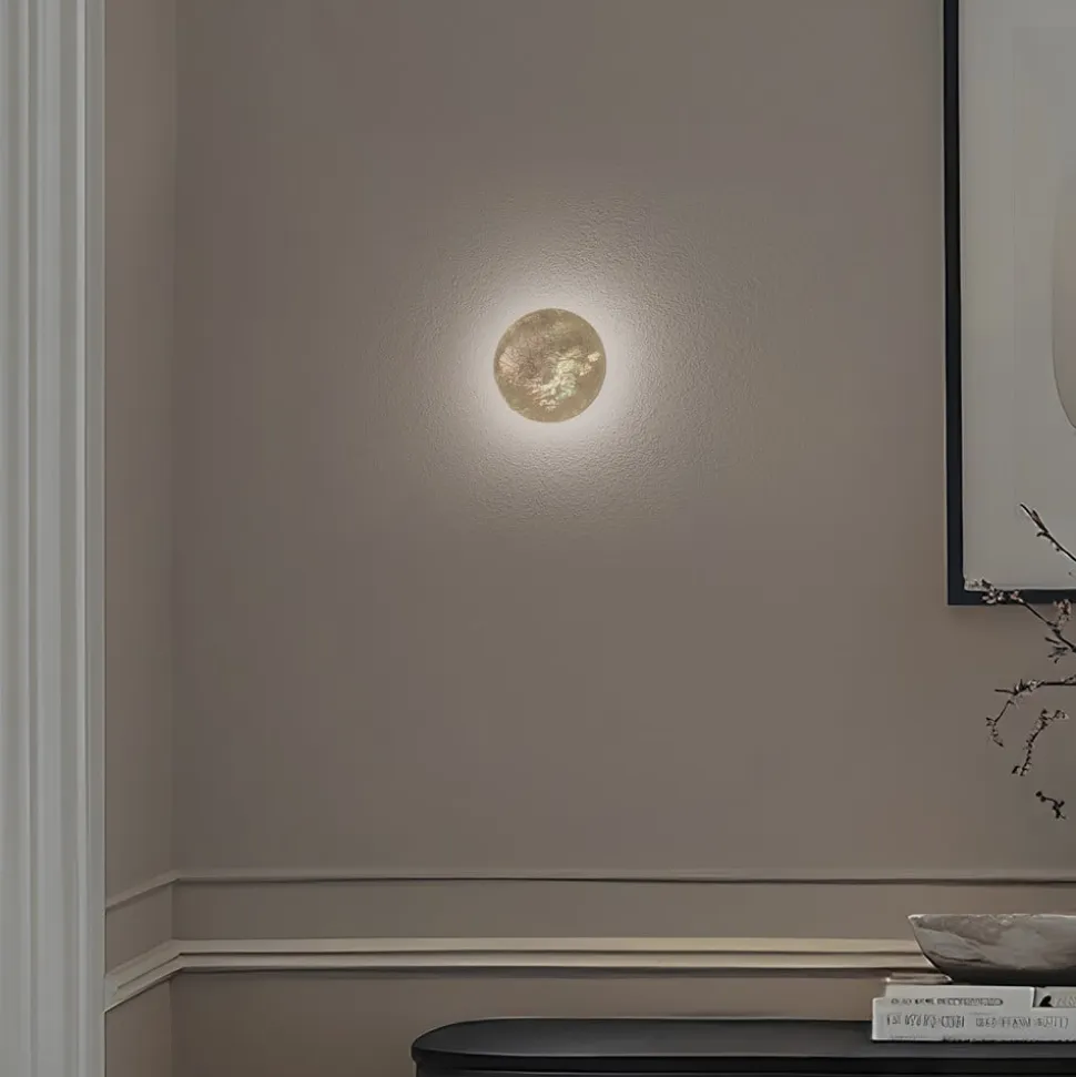 LED-væglampe Ring S, Ø 15 cm, krydsfiner, guldfarvet
