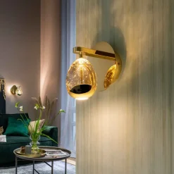 LED-væglampe Rocio, metal, glas, 1-lys, guld