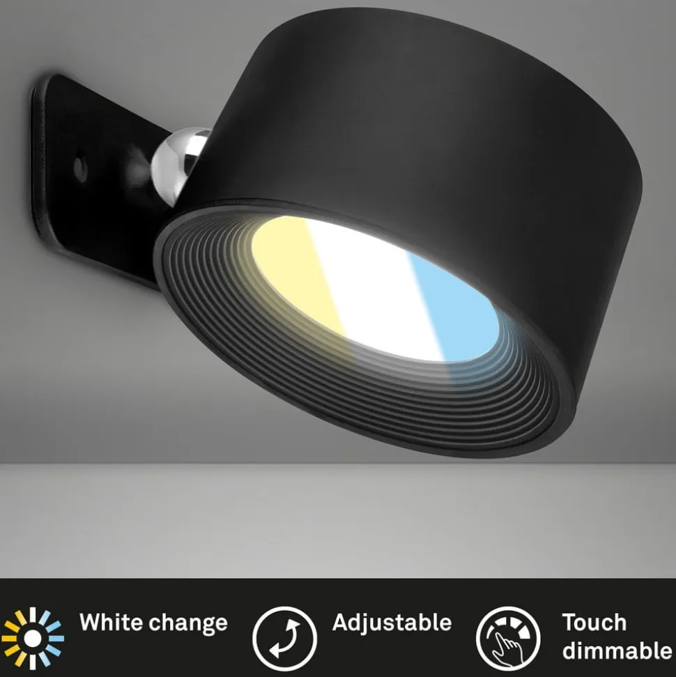 LED-væglampe Tari, sort, CCT, touchdæmper, USB