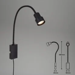 LED-væglampe Tusi med fleksarm, sort