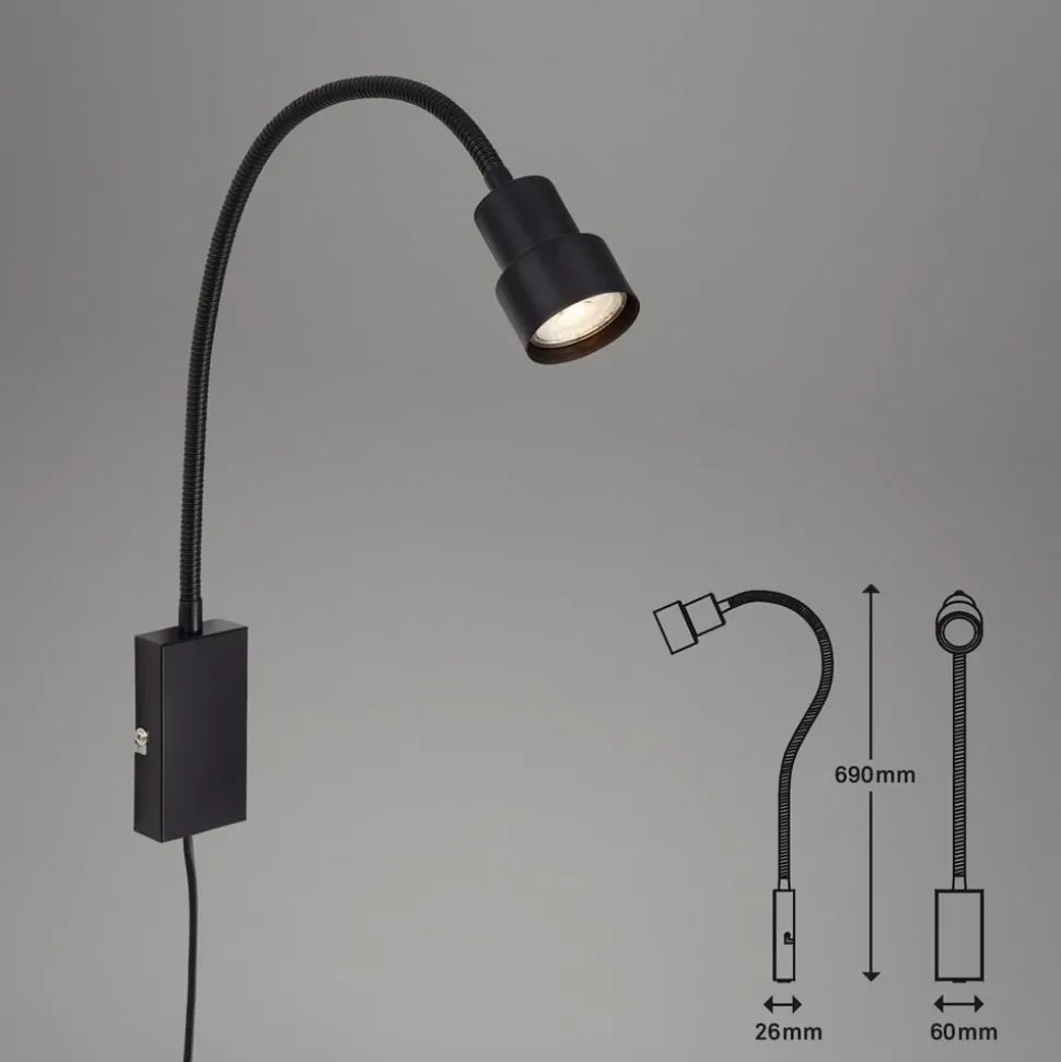LED-væglampe Tusi med fleksarm, sort