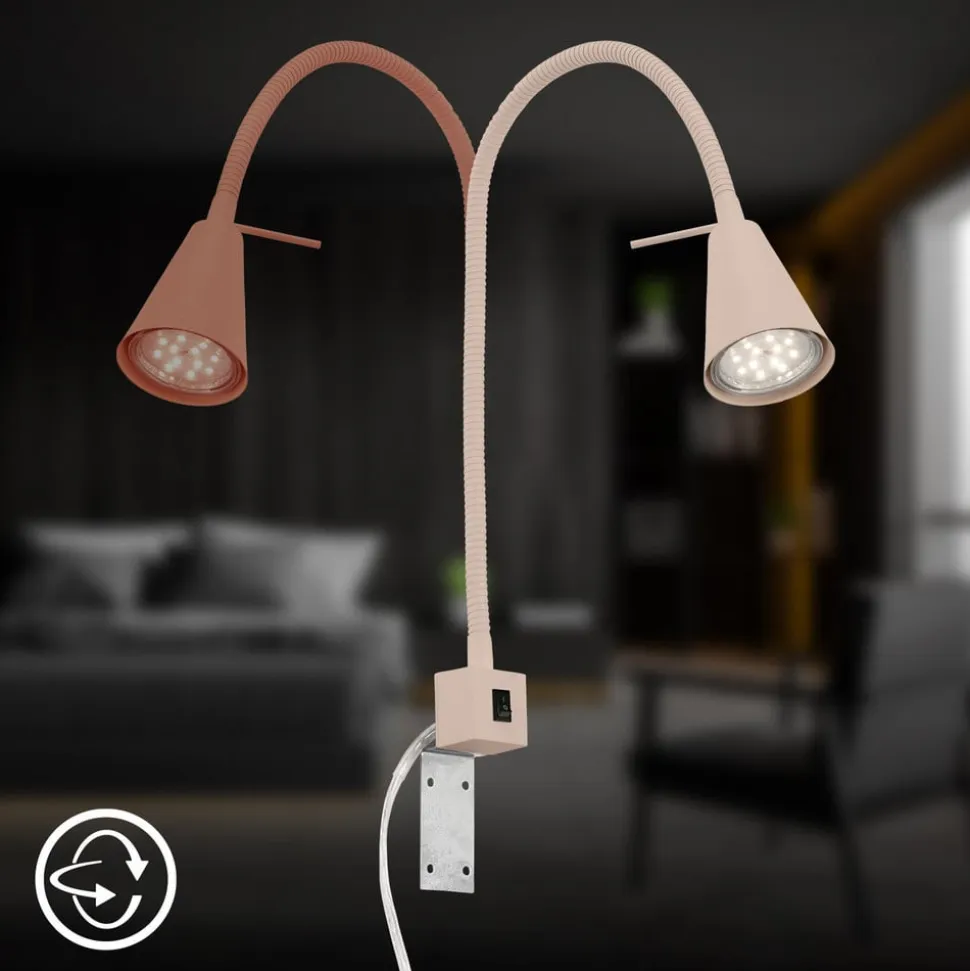 LED-væglampe Tuso, beige, sengemontering, metal, fleksibel arm
