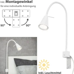 LED-væglampe Tuso, hvid, sengemontering, metal