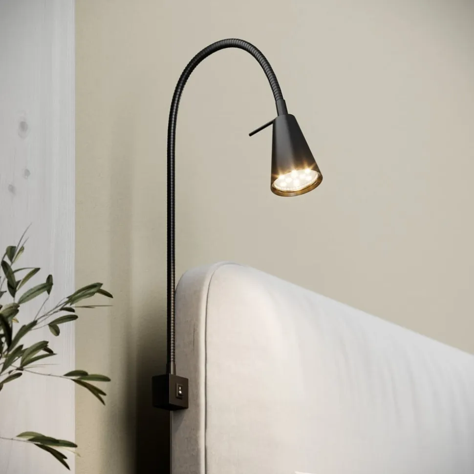 LED-væglampe Tuso, sort, sengemontering, metal