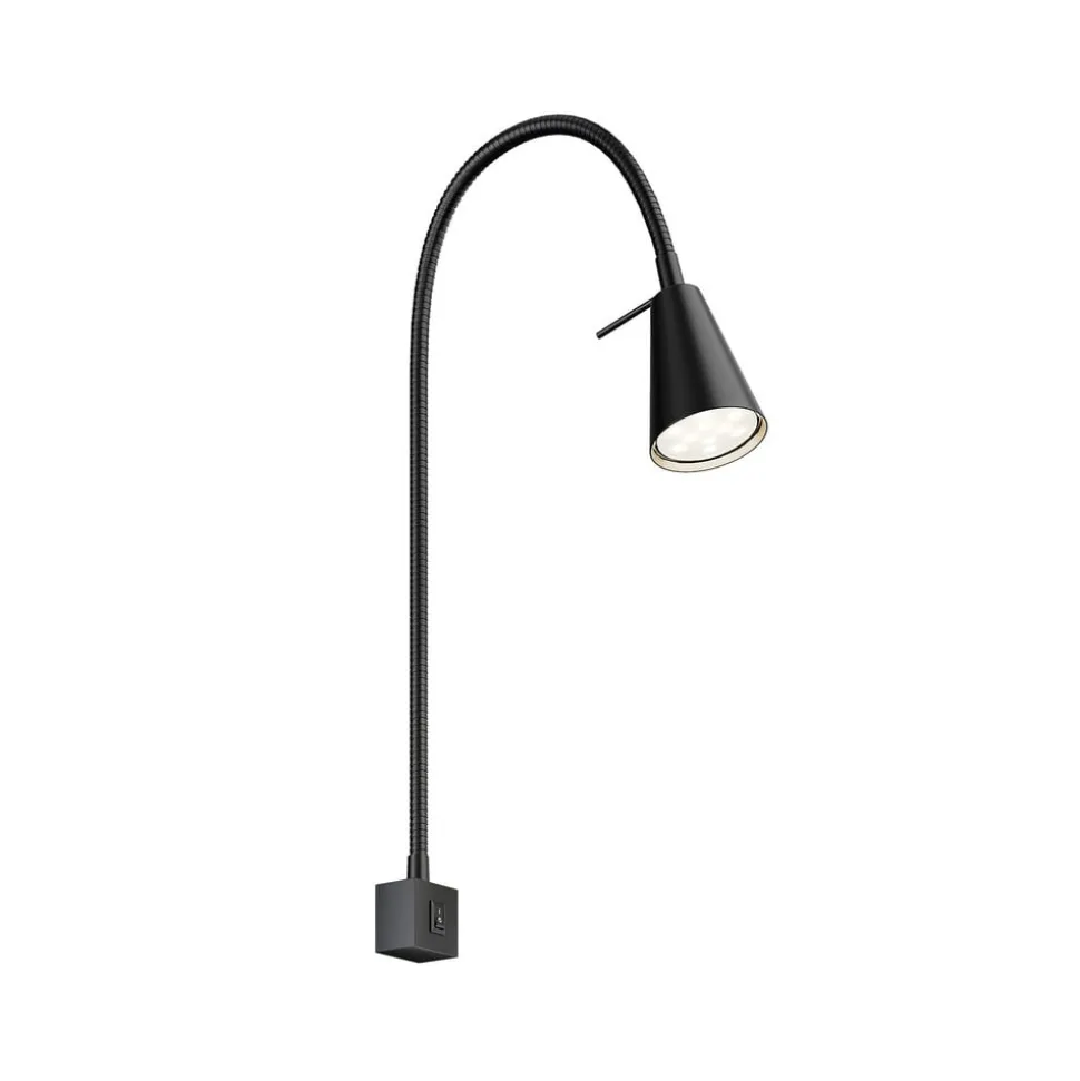 LED-væglampe Tuso, sort, sengemontering, metal