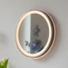LED-vægspegel VIDRO, bronze, Ø 36 cm, powerbank, afbryder