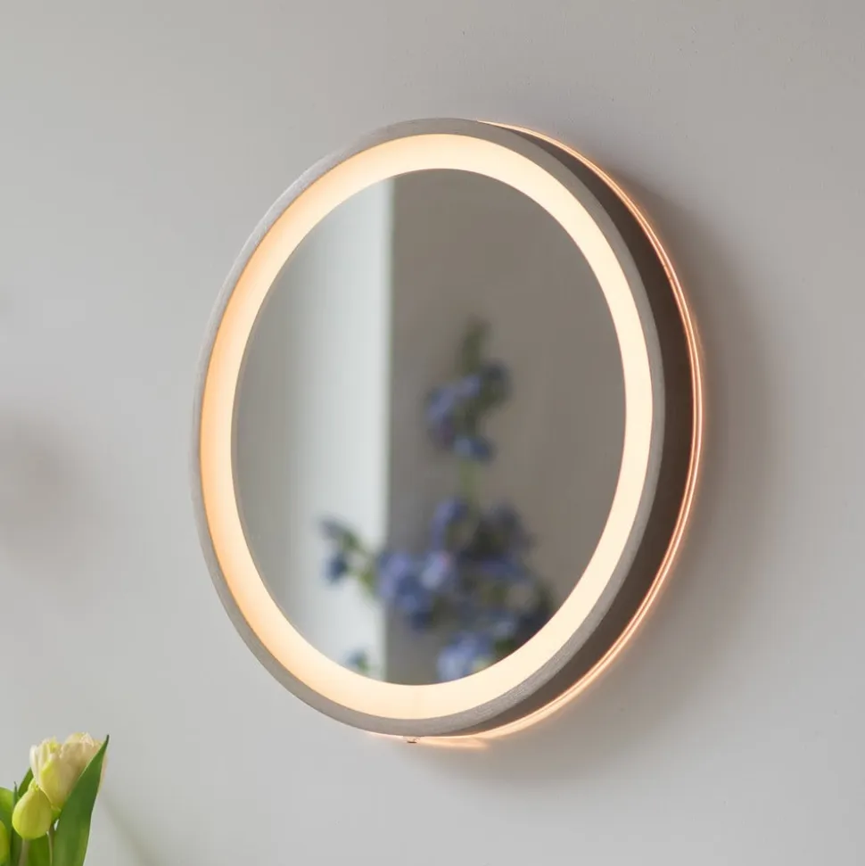 LED-vægspegel VIDRO, bronze, Ø 36 cm, powerbank, afbryder
