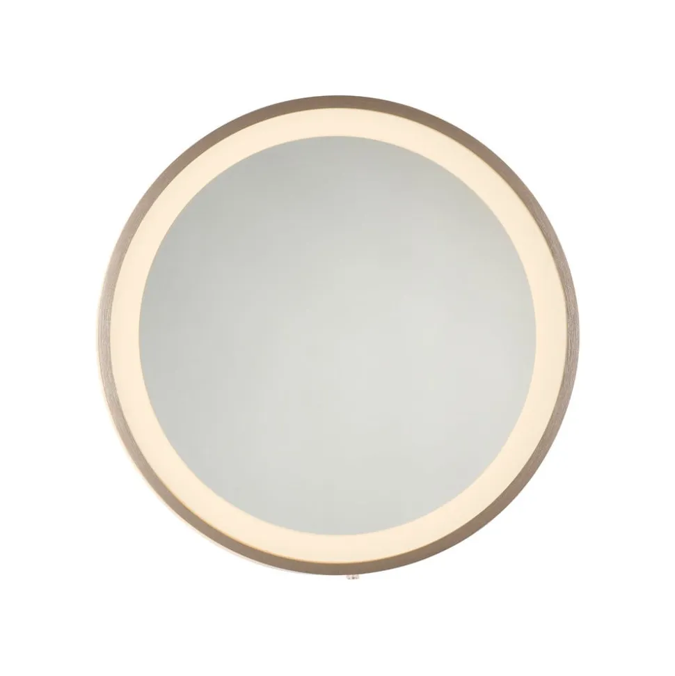 LED-vægspegel VIDRO, bronze, Ø 36 cm, powerbank, afbryder