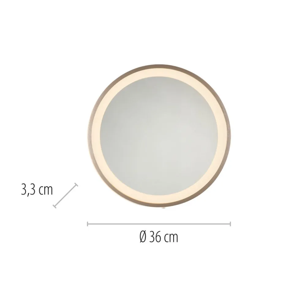 LED-vægspegel VIDRO, bronze, Ø 36 cm, powerbank, afbryder