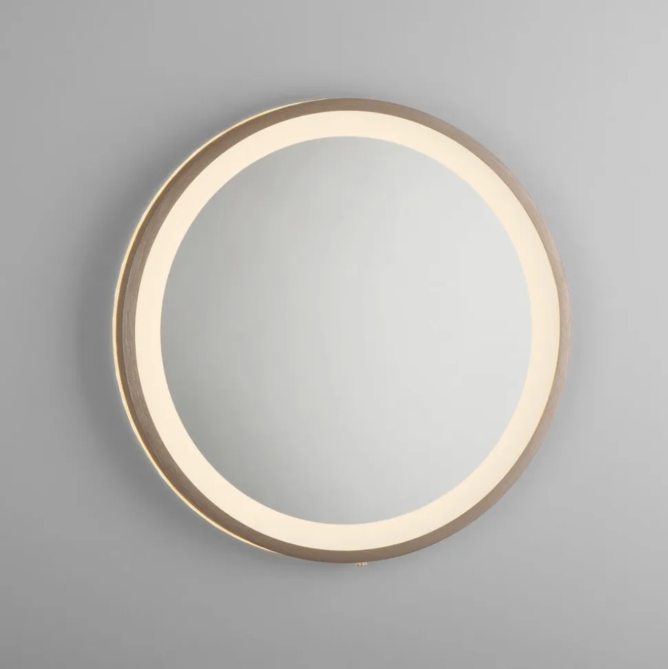 LED-vægspegel VIDRO, bronze, Ø 36 cm, powerbank, afbryder