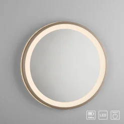 LED-vægspegel VIDRO, bronze, Ø 36 cm, powerbank, afbryder