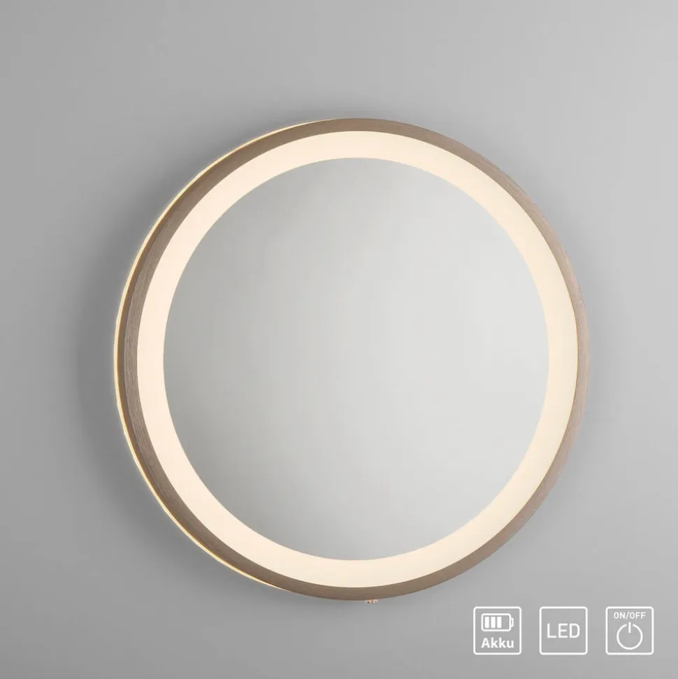 LED-vægspegel VIDRO, bronze, Ø 36 cm, powerbank, afbryder