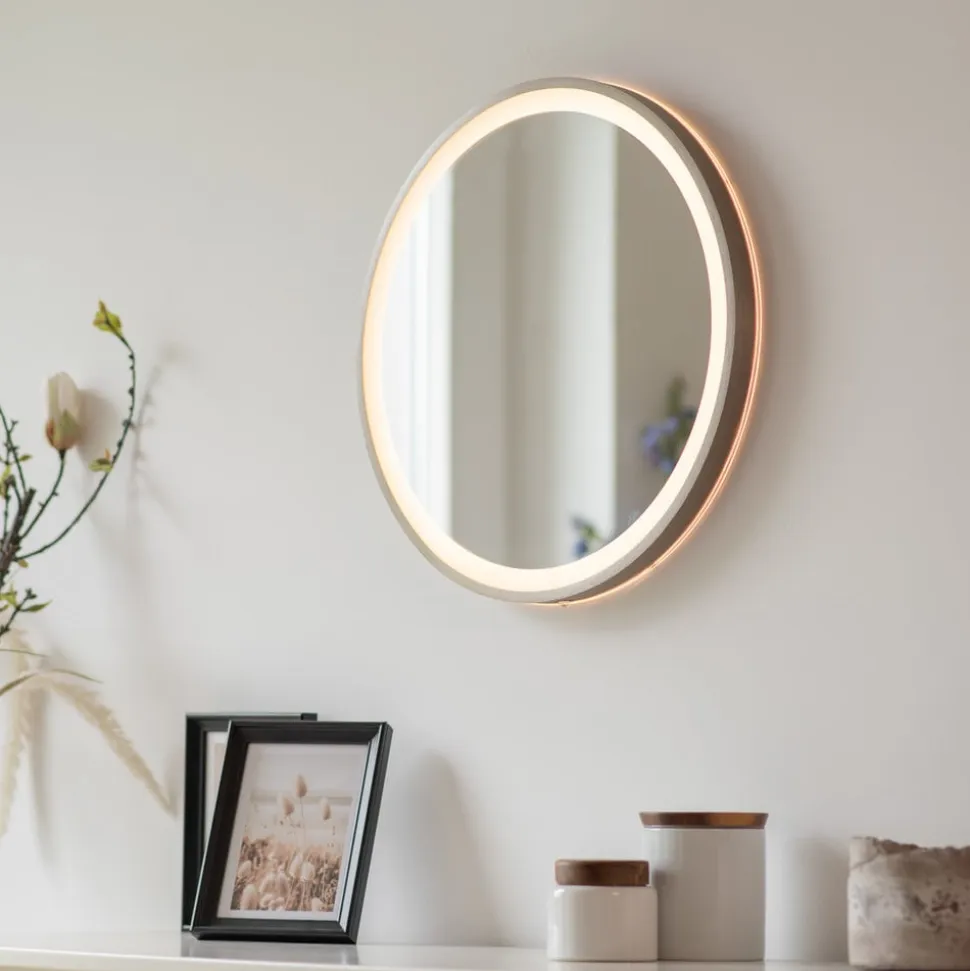 LED-vægspegel VIDRO, bronze, Ø 46 cm, powerbank, afbryder