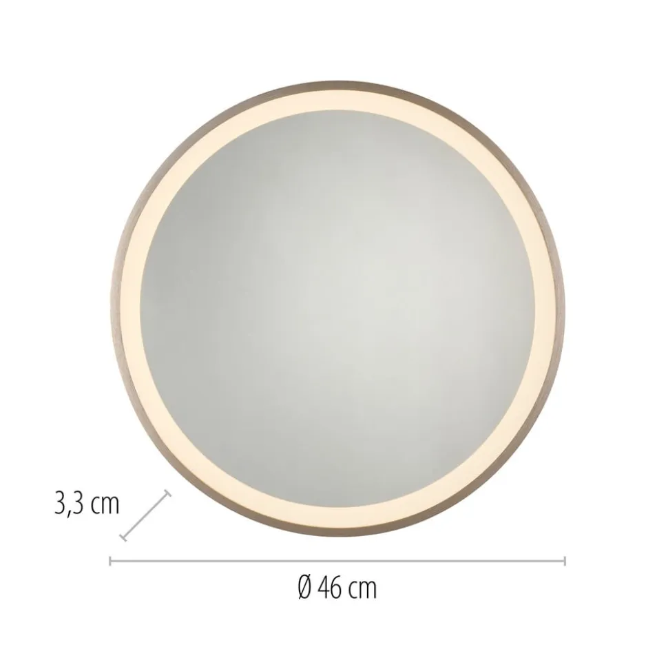 LED-vægspegel VIDRO, bronze, Ø 46 cm, powerbank, afbryder