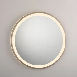 LED-vægspegel VIDRO, bronze, Ø 46 cm, powerbank, afbryder
