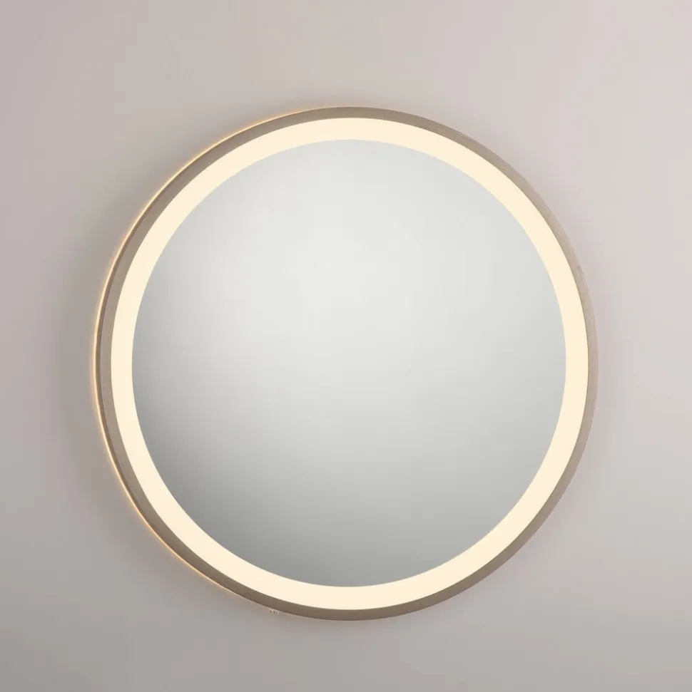 LED-vægspegel VIDRO, bronze, Ø 46 cm, powerbank, afbryder