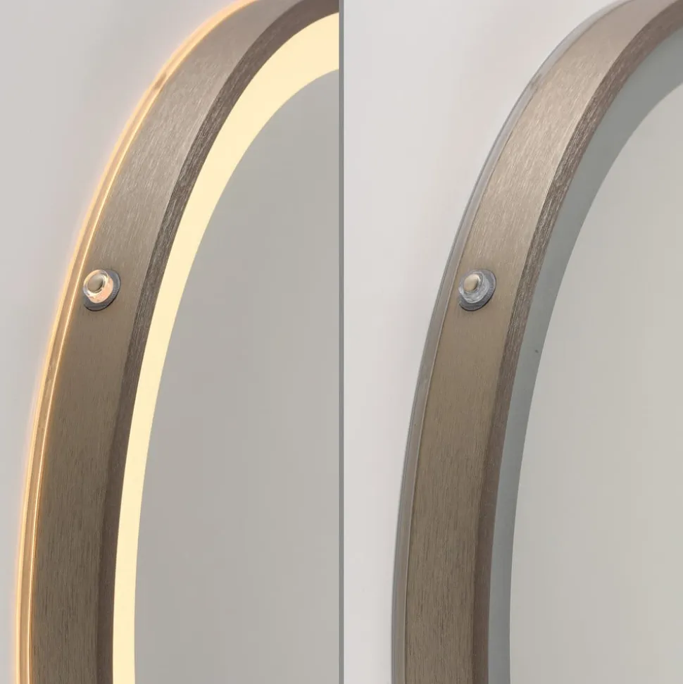 LED-vægspegel VIDRO, bronze, Ø 46 cm, powerbank, afbryder