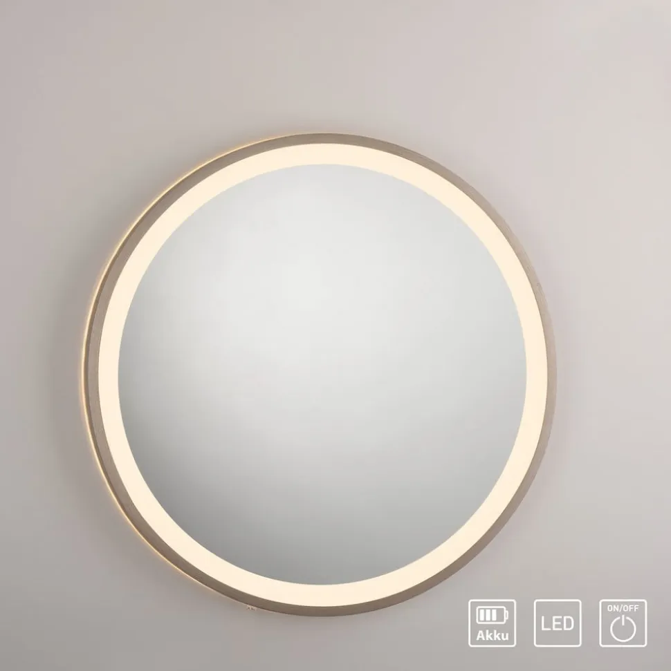 LED-vægspegel VIDRO, bronze, Ø 46 cm, powerbank, afbryder