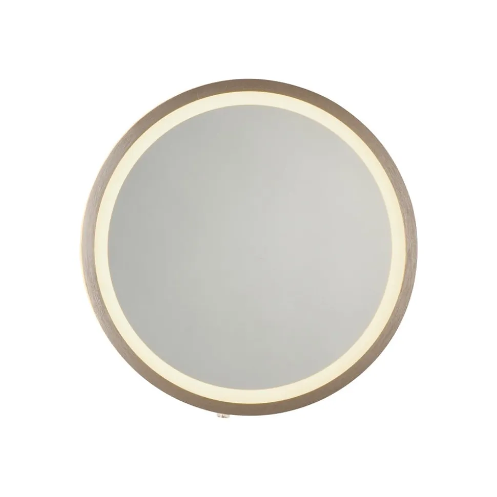 LED-vægspegel VIDRO, bronze, Ø 26 cm, powerbank, afbryder
