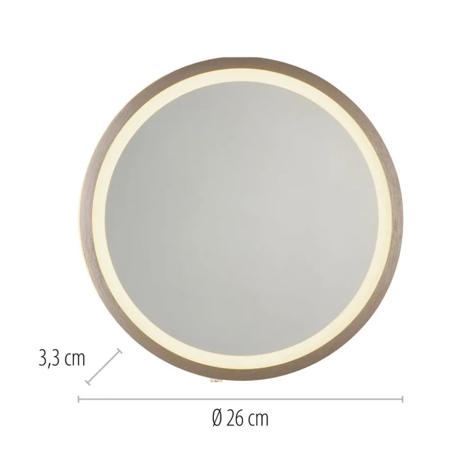LED-vægspegel VIDRO, bronze, Ø 26 cm, powerbank, afbryder