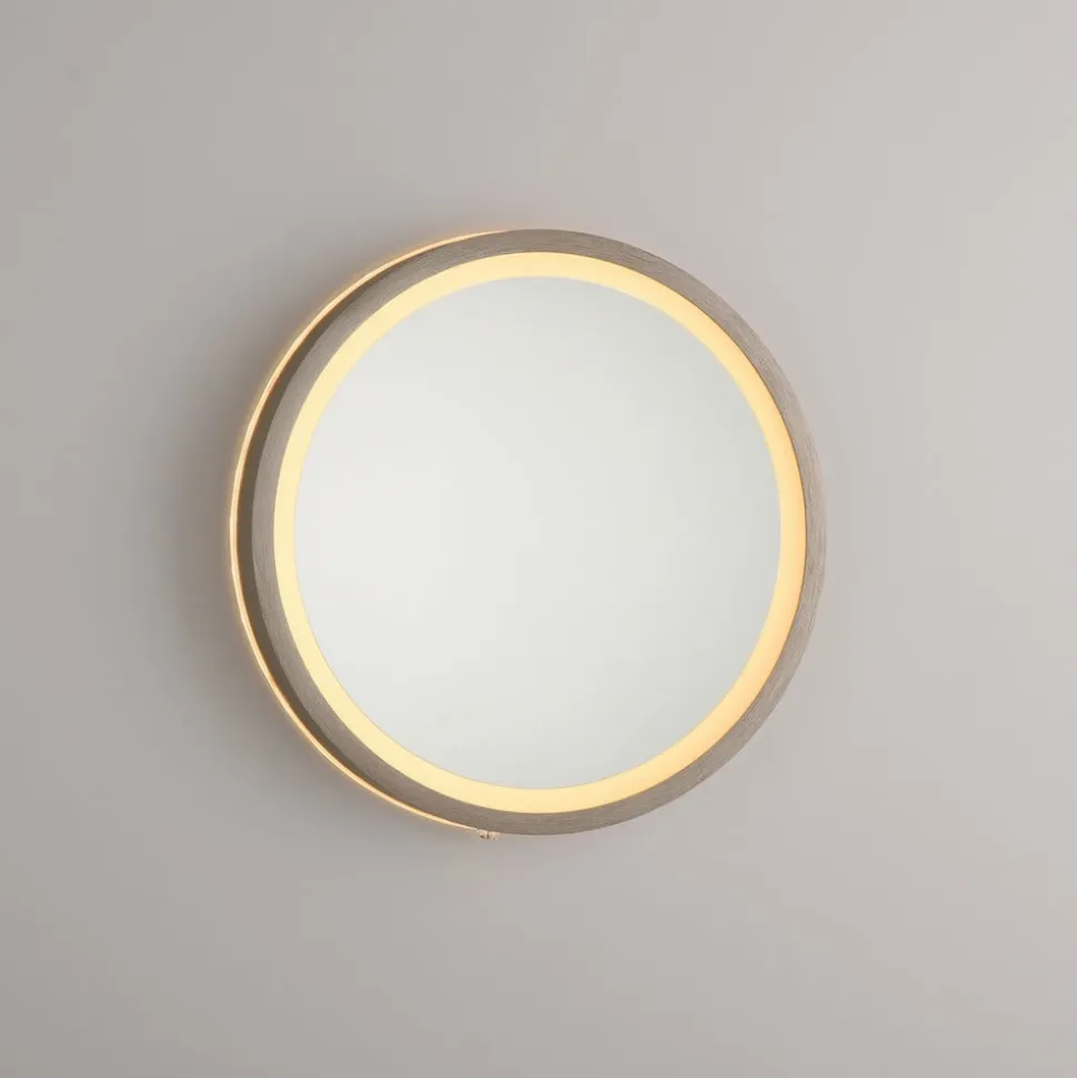 LED-vægspegel VIDRO, bronze, Ø 26 cm, powerbank, afbryder