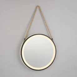 LED-vægspegel VIDRO, sort, Ø 40 cm, powerbank, hængende