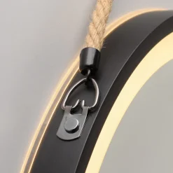 LED-vægspegel VIDRO, sort, Ø 40 cm, powerbank, hængende