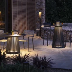 Les Jardins LED-solcellebordlampe Halo, grå, aluminium/granit