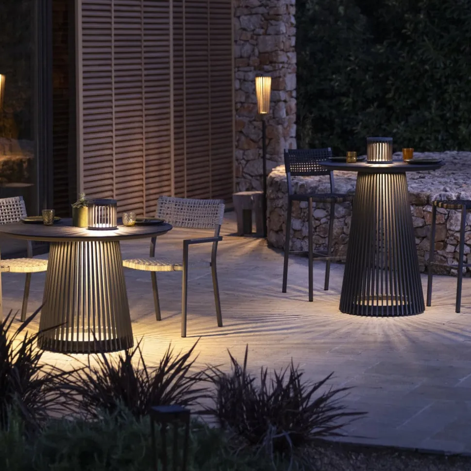 Les Jardins LED-solcellebordlampe Halo, grå, aluminium/granit