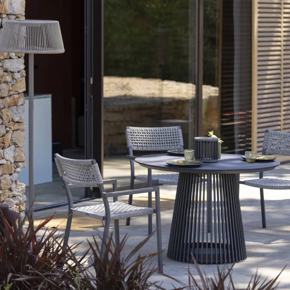Les Jardins LED-solcellebordlampe Halo, grå, aluminium/granit