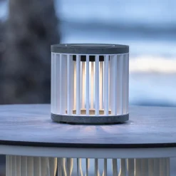 Les Jardins LED-solcellebordlampe Halo, hvid, aluminium/granit