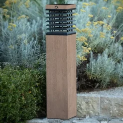 Les Jardins LED-solcellelampe Tekura, grå, træ, 75 cm