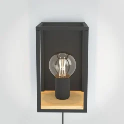 Libertad væglampe, bredde 14 cm, sort/træ, stål
