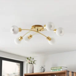 Lindby Agmar loftlampe, 6 lyskilder, messing