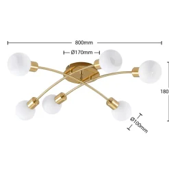 Lindby Agmar loftlampe, 6 lyskilder, messing
