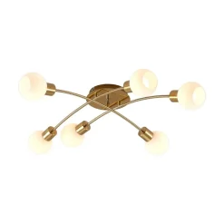 Lindby Agmar loftlampe, 6 lyskilder, messing