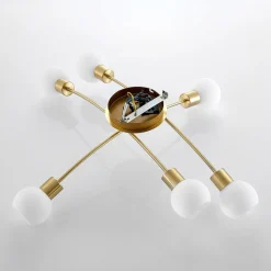 Lindby Agmar loftlampe, 6 lyskilder, messing