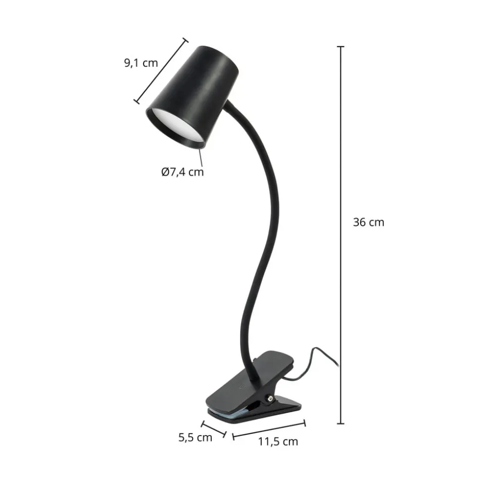 Lindby Ailina LED-bordlampe, klemmefod, sort