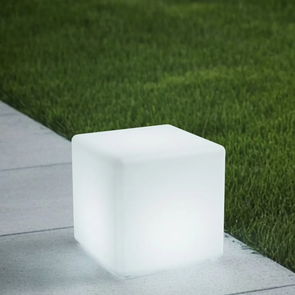 Lindby Akku-LED-udendørslampe Cubara, RGB, terning, plast