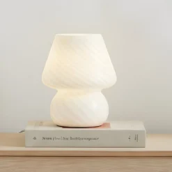 Lindby Andriana bordlampe, hvid, glas, Ø 15 cm