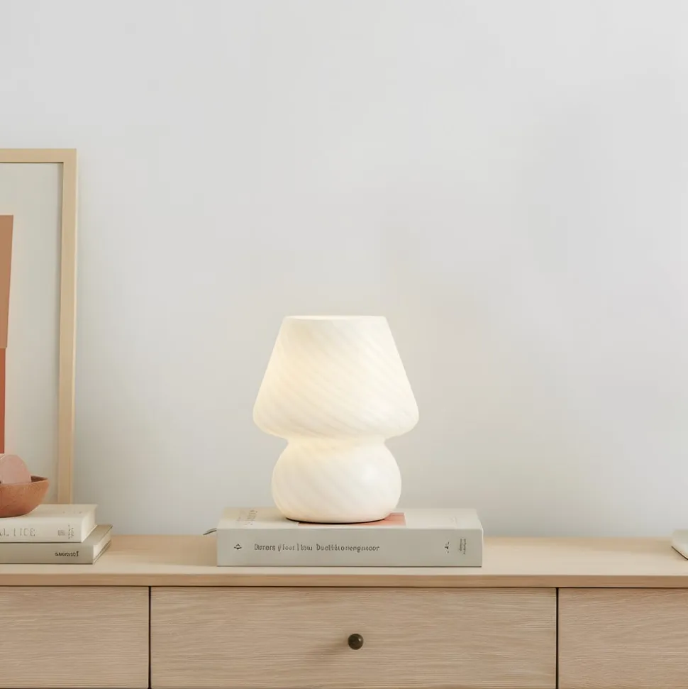 Lindby Andriana bordlampe, hvid, glas, Ø 15 cm