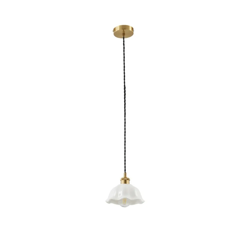 Lindby Annegret hængelampe, Ø 18 cm, keramik, hvid/messing