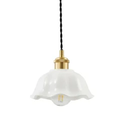 Lindby Annegret hængelampe, Ø 18 cm, keramik, hvid/messing