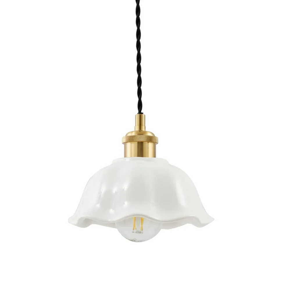 Lindby Annegret hængelampe, Ø 18 cm, keramik, hvid/messing