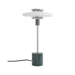 Lindby bordlampe Branford, retro, hvid/grøn opalglas/marmor
