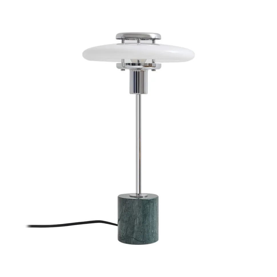 Lindby bordlampe Branford, retro, hvid/grøn opalglas/marmor