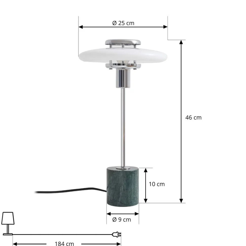 Lindby bordlampe Branford, retro, hvid/grøn opalglas/marmor